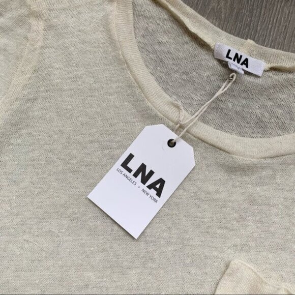 LNA Women's T-shirt Long Sleeve Torn Pocket Tee Top Linen Cream Ivory Small - Picture 11 of 13